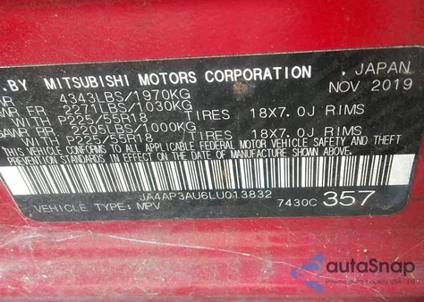 2020 Mitsubishi Outlander Sport 2.0 Be из США, поврежденный, VIN JA4AP3AU6LU013832